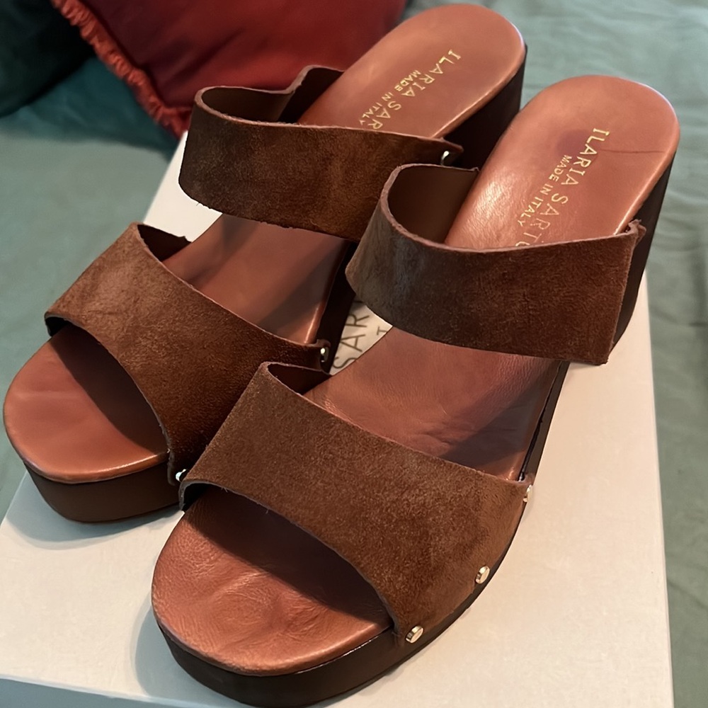 Ilaria Sartorial Size 9.5 (Made in Italy-wood and leather ) Sandals